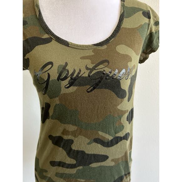 Y2K GUESS Women's Angel Wings VTG Sequins T Tee Shirt Camouflage Grunge Fairy S - Picture 3 of 11